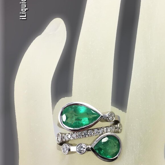 **BRAND NEW** Green Colombian Emerald and Diamond Bubble Ring in 14K White Gold - Picture 10 of 16